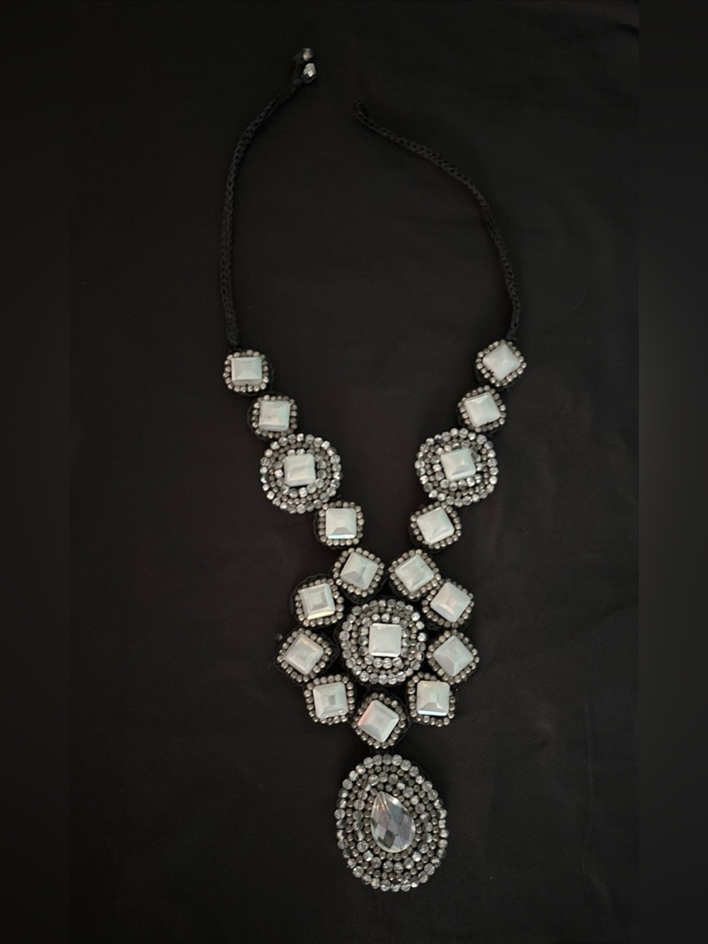 Handmade beaded crochet necklace Women's jewelry with white ice stones